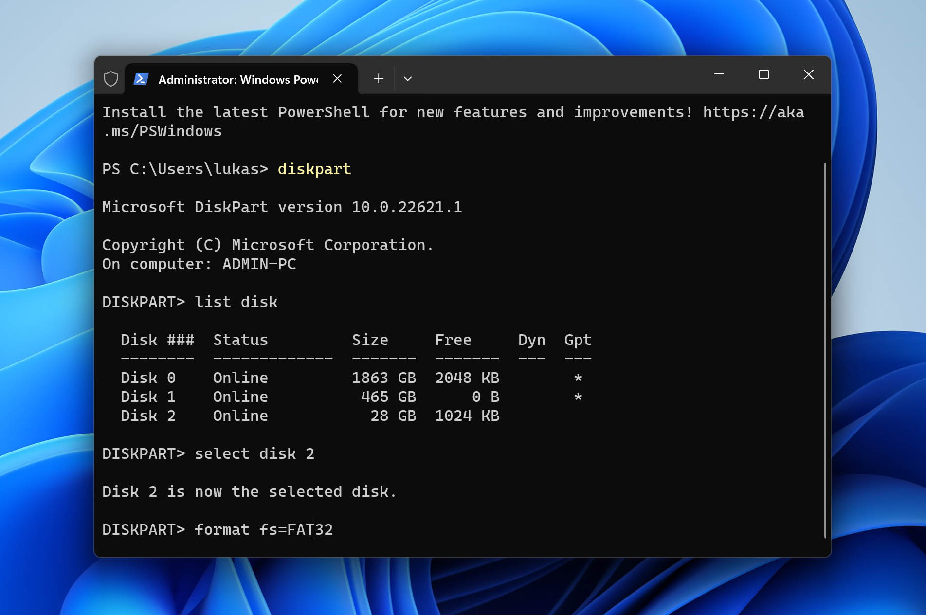 format raw sd card with diskpart