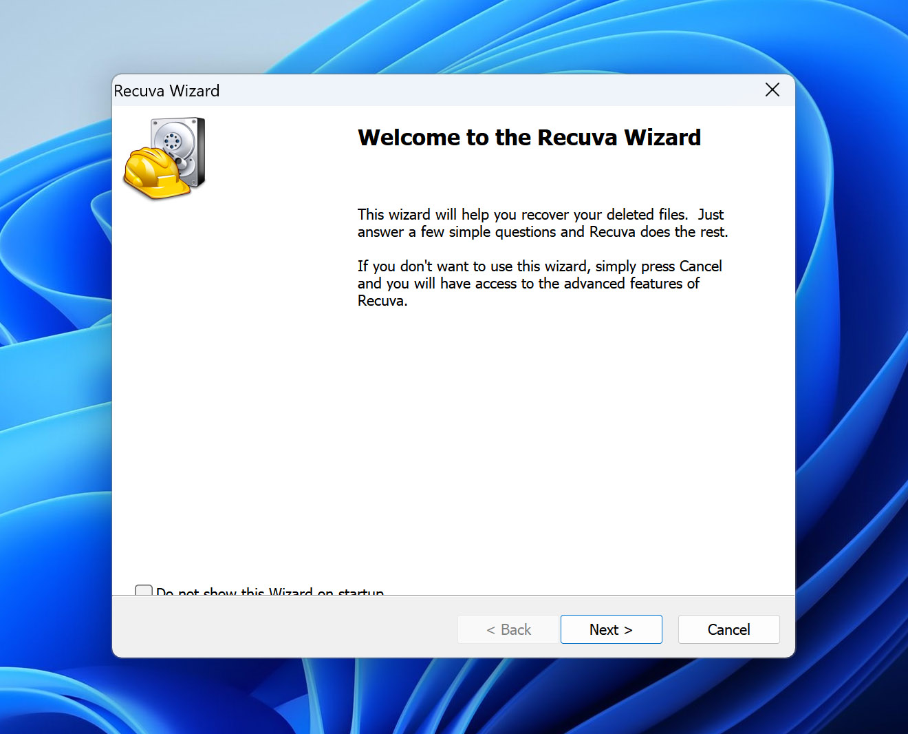 Recuva welcome screen.