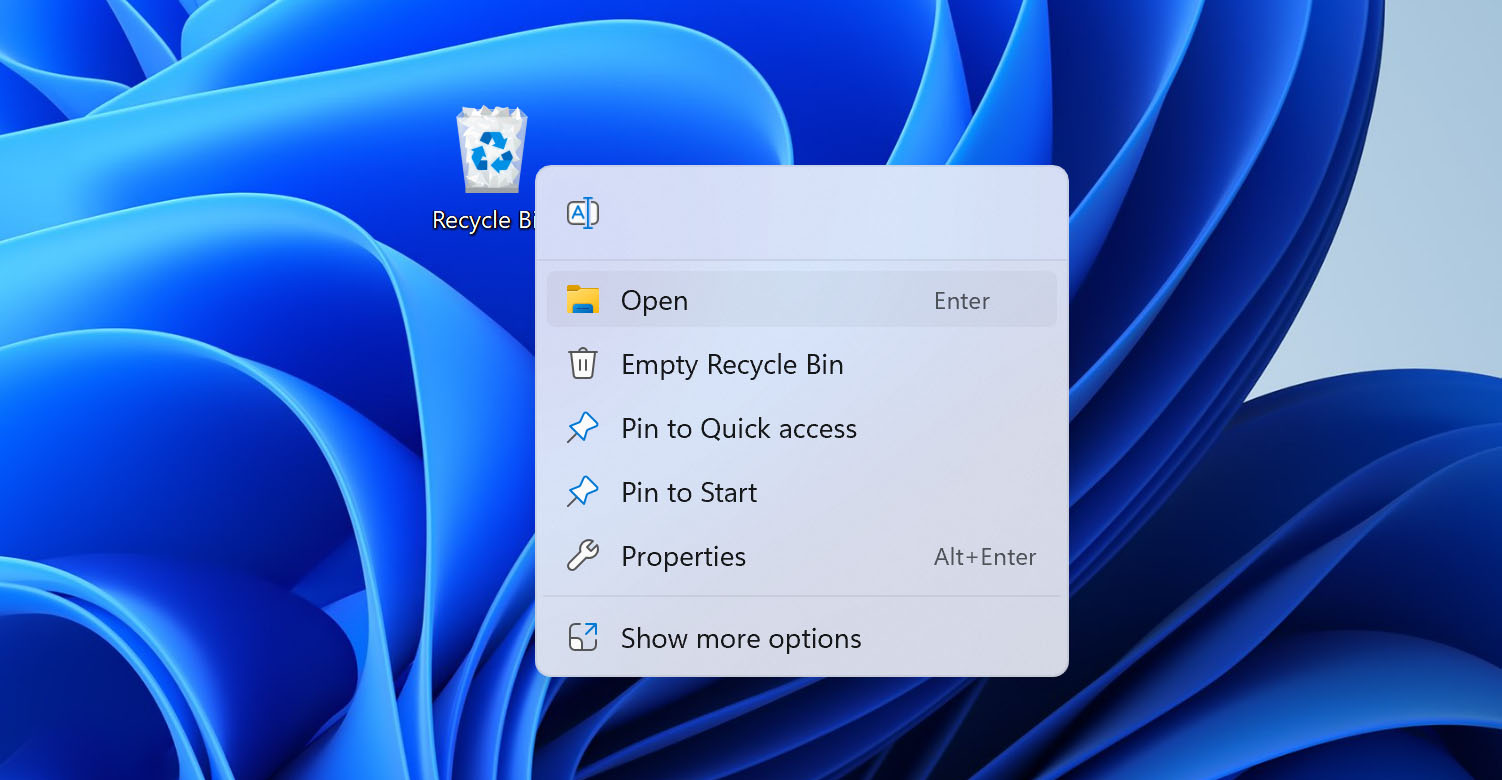 Opening the Recycle Bin.