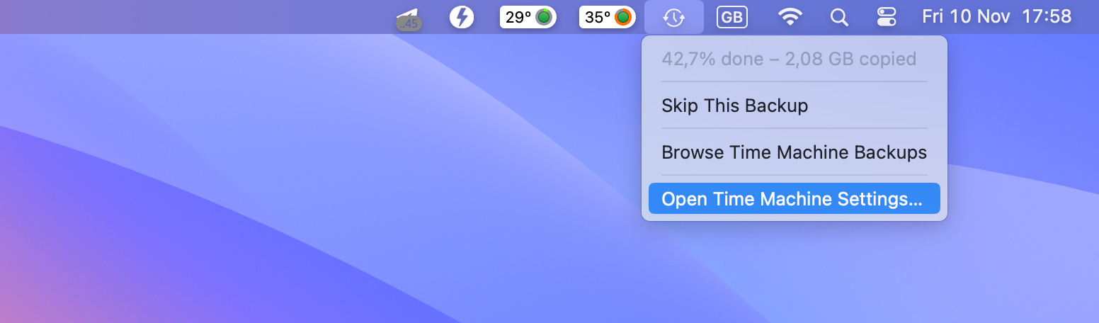 open time machine settings