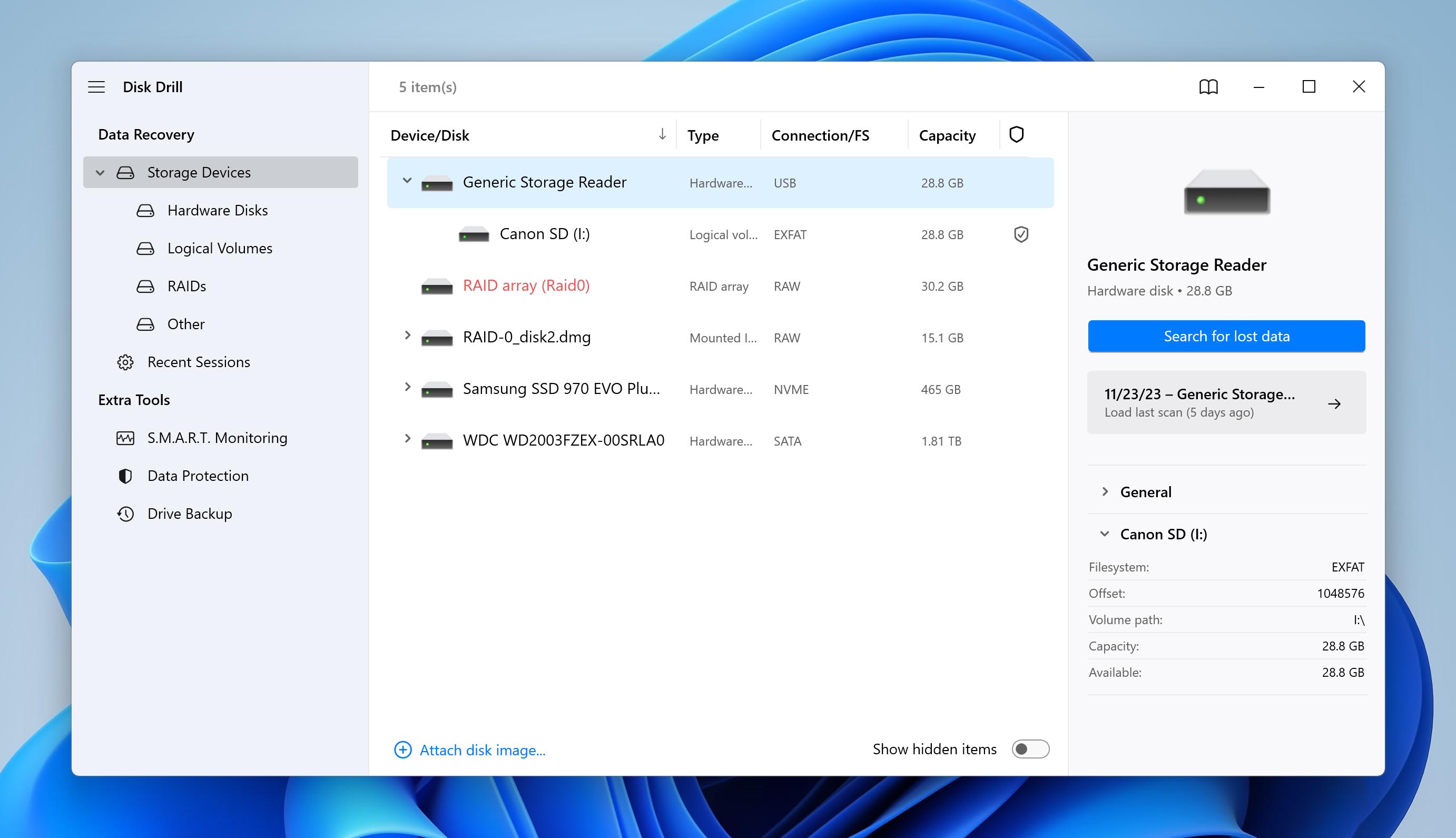 DIsk Drill drive selection screen