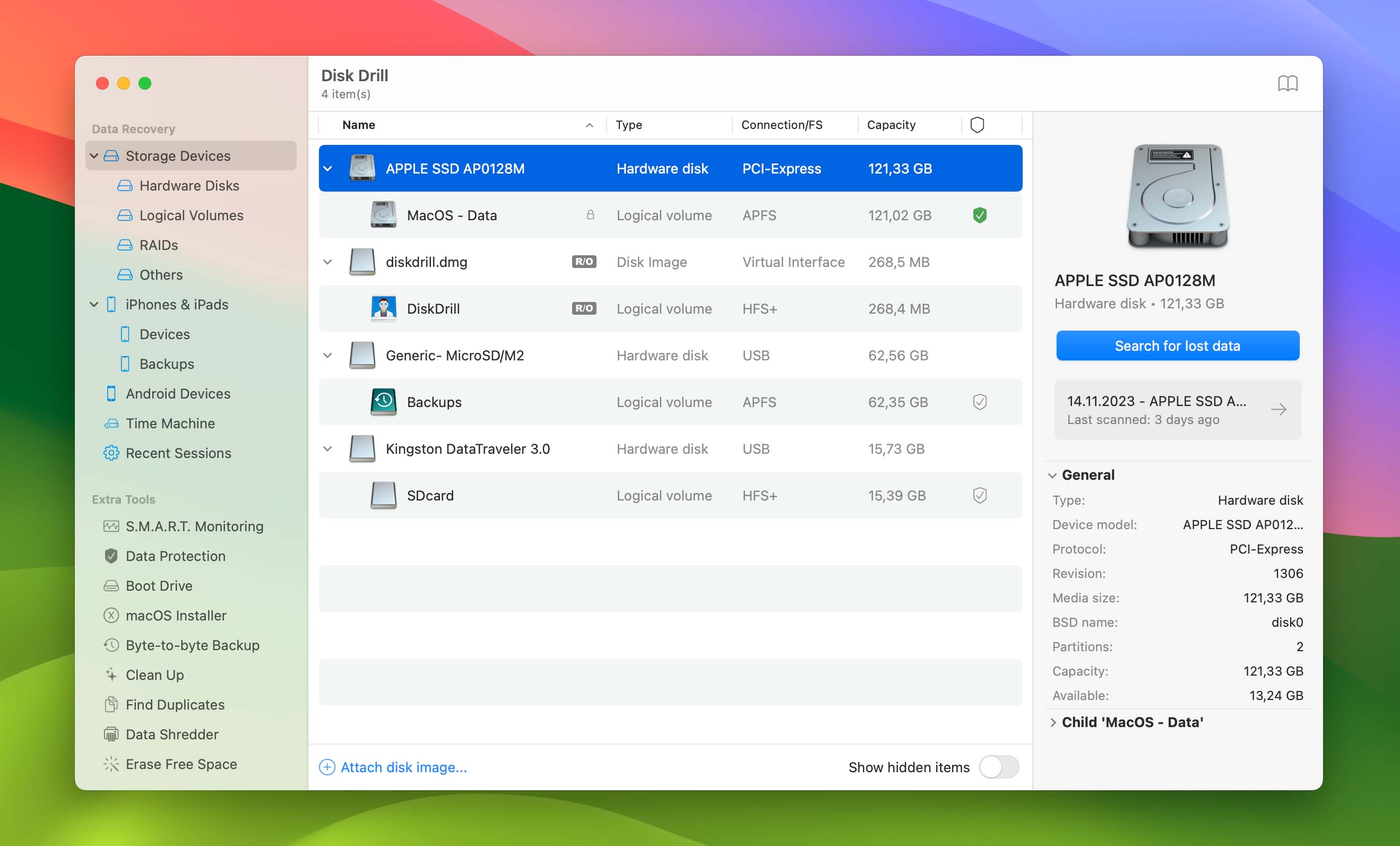 launch disk drill and start scan