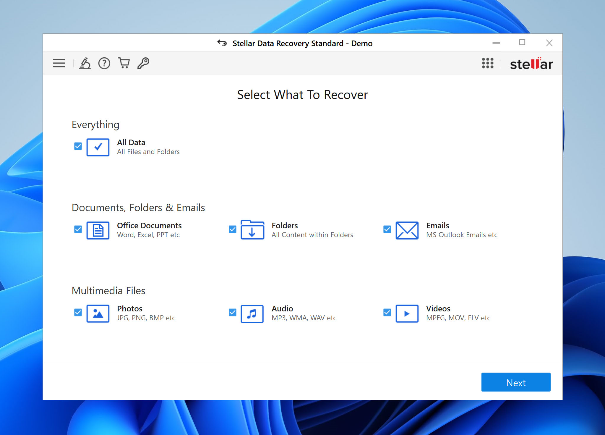 Select file types for recover