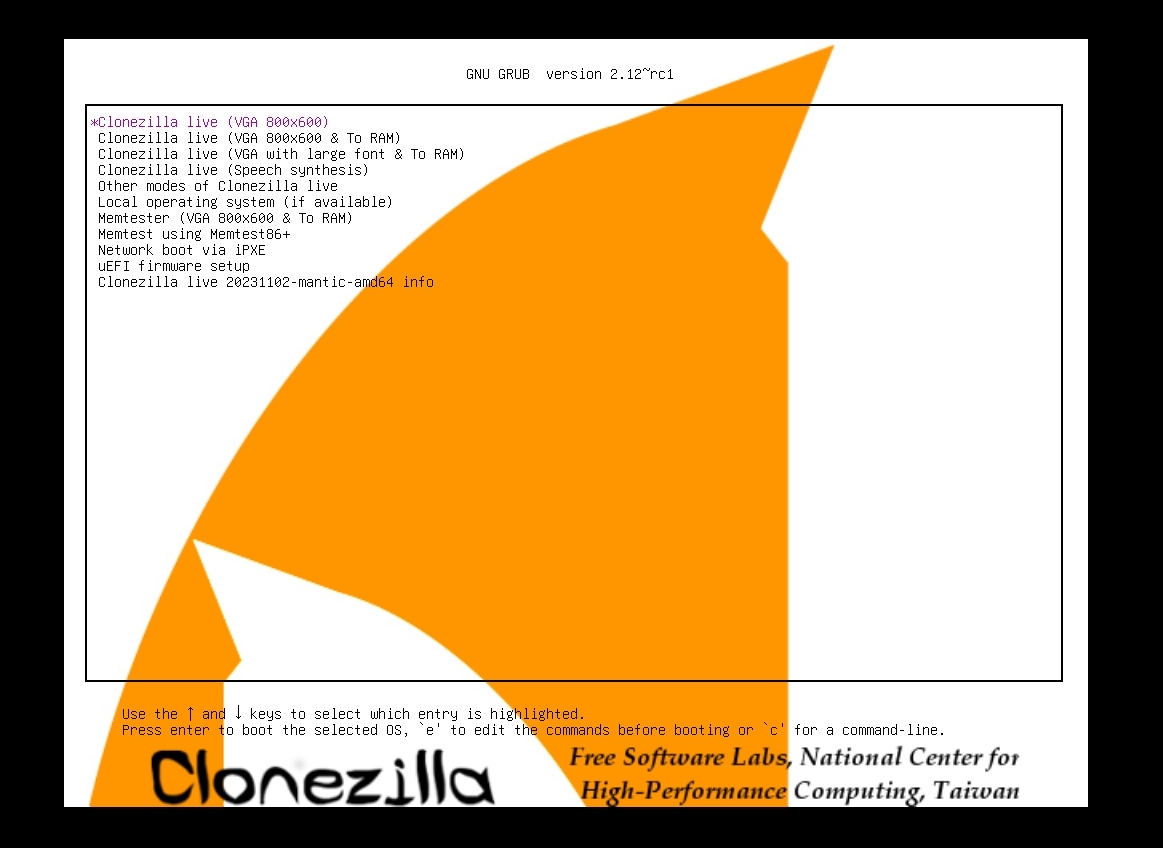 Clonezilla boot CD's main interface