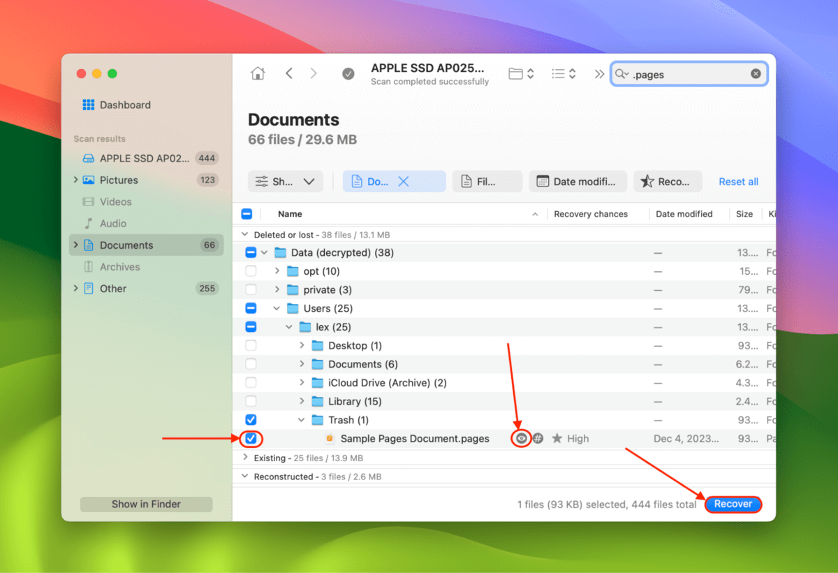 Disk Drill file selection