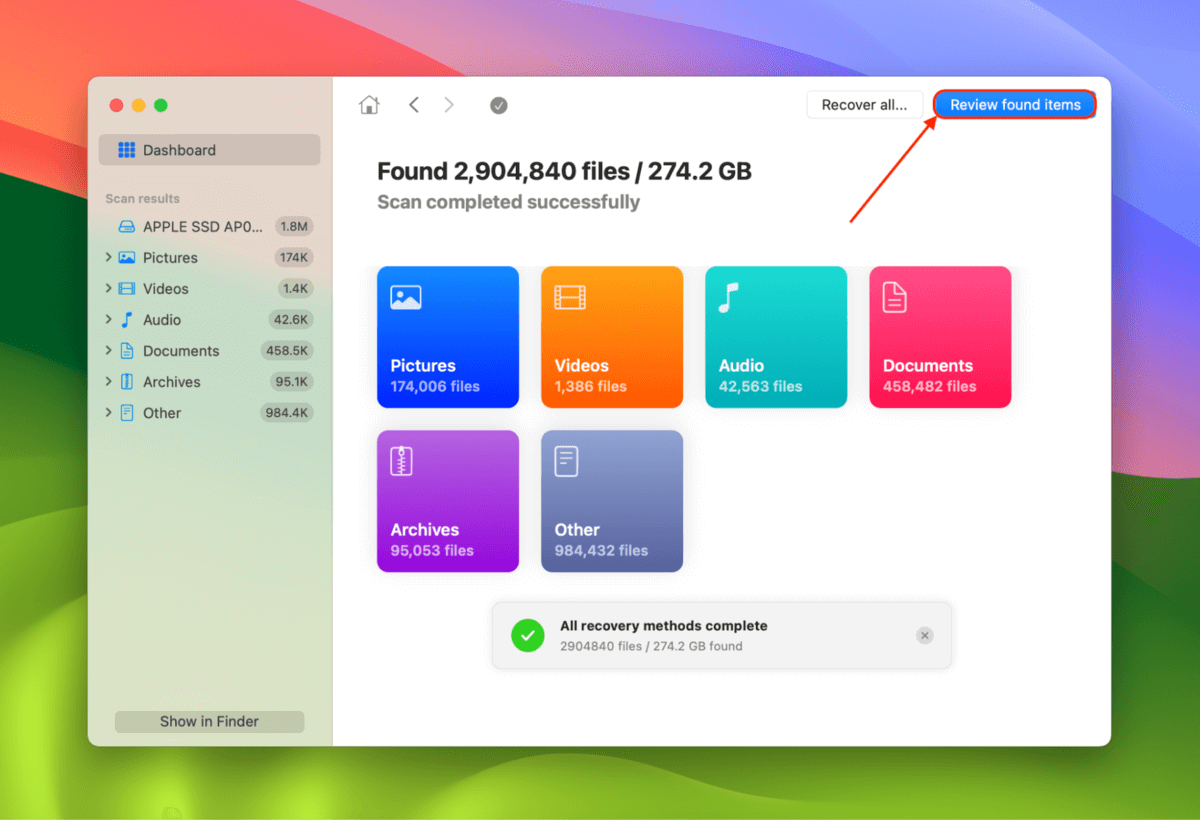 Disk Drill found file types