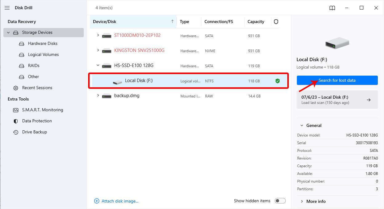 Disk Drill Search for lost data