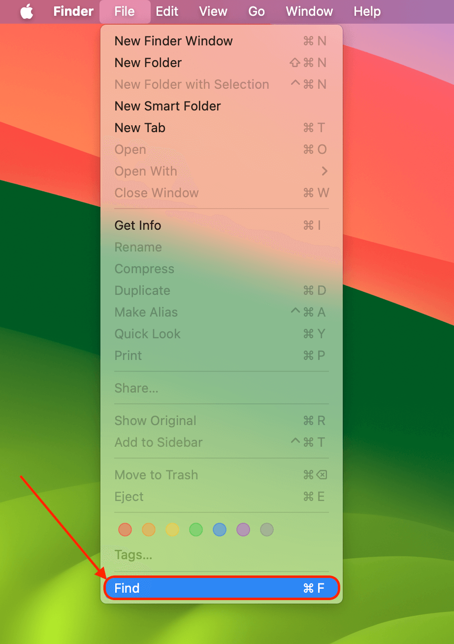Find button in Finder's File menu