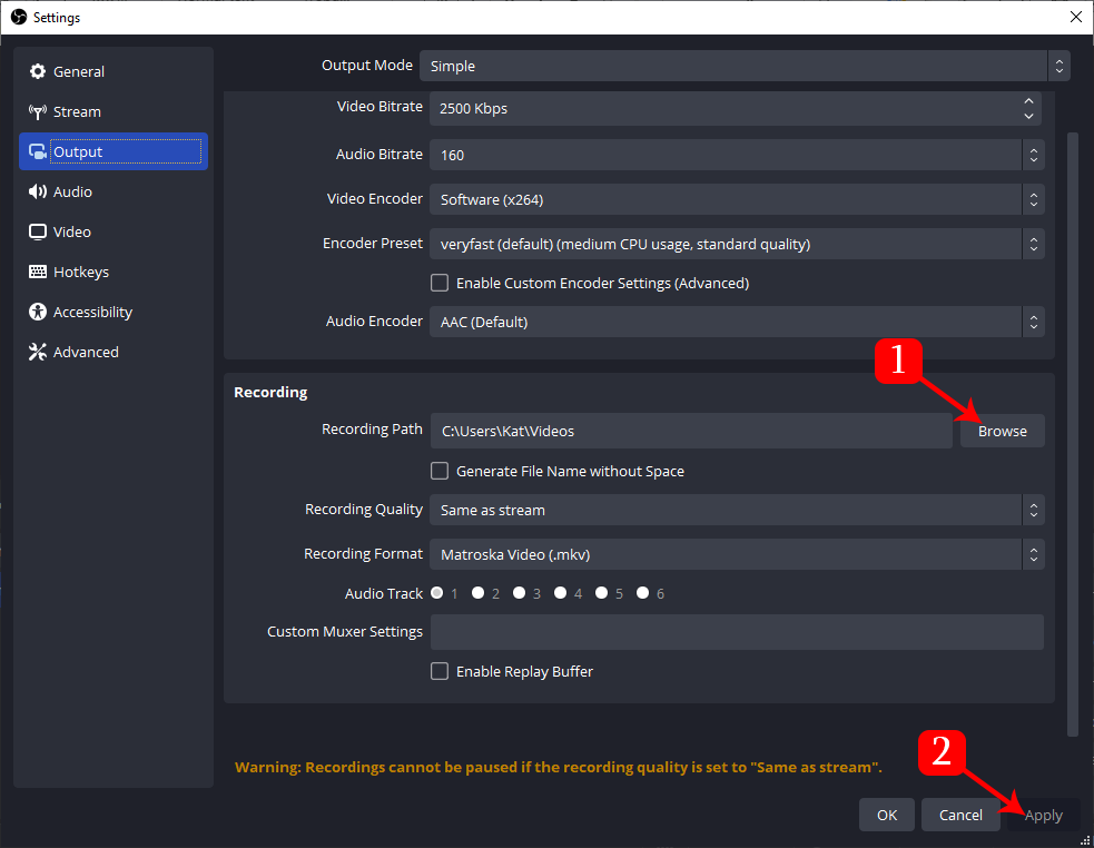 OBS Settings Output