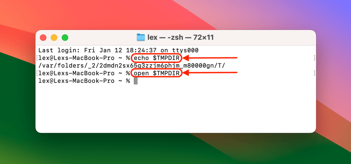 TMPDIR commands in the Terminal app