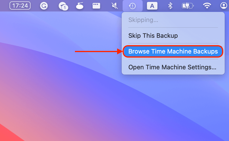 Time Machine button menu