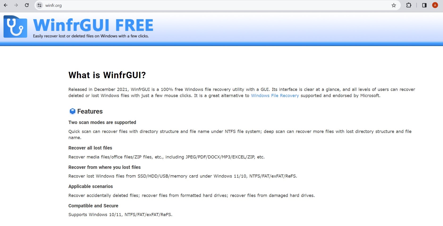 Winfr.org interface