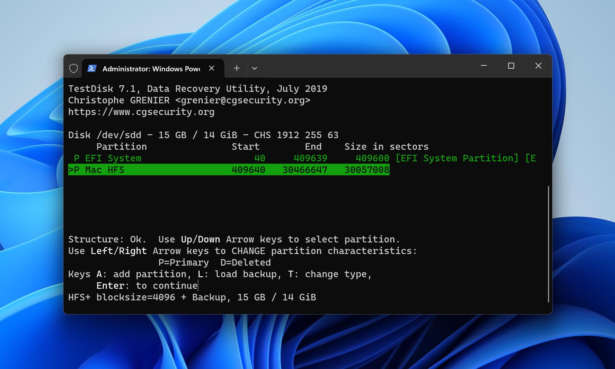 testdisk partition recovery from SDHC