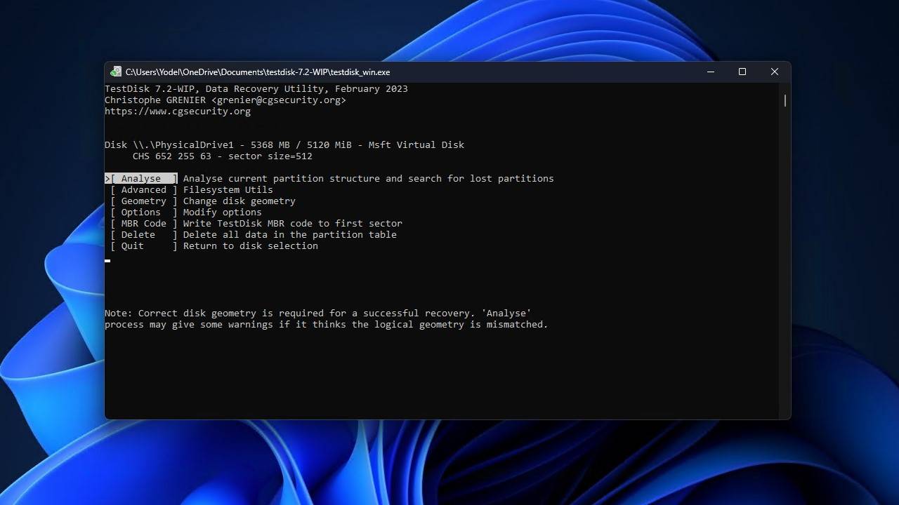 Analyzing the partition table.