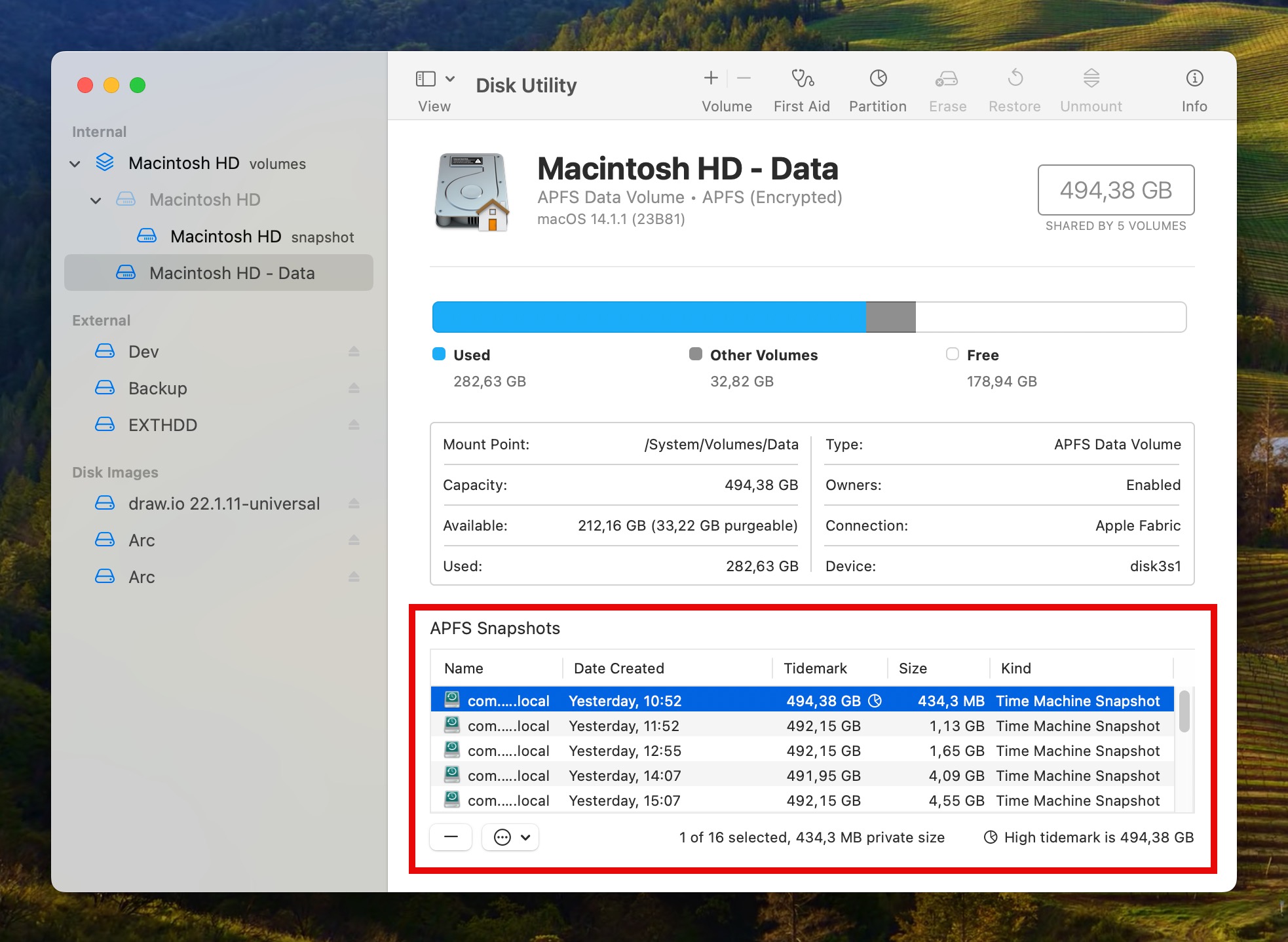 apfs snapshots in disk utility