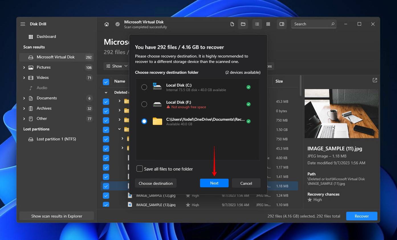 Finishing NTFS drive recovery.