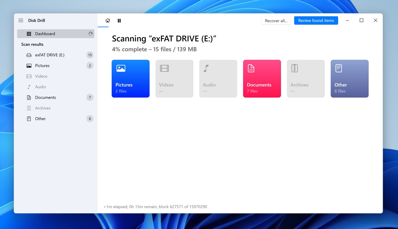 disk drill exfat scanning progress