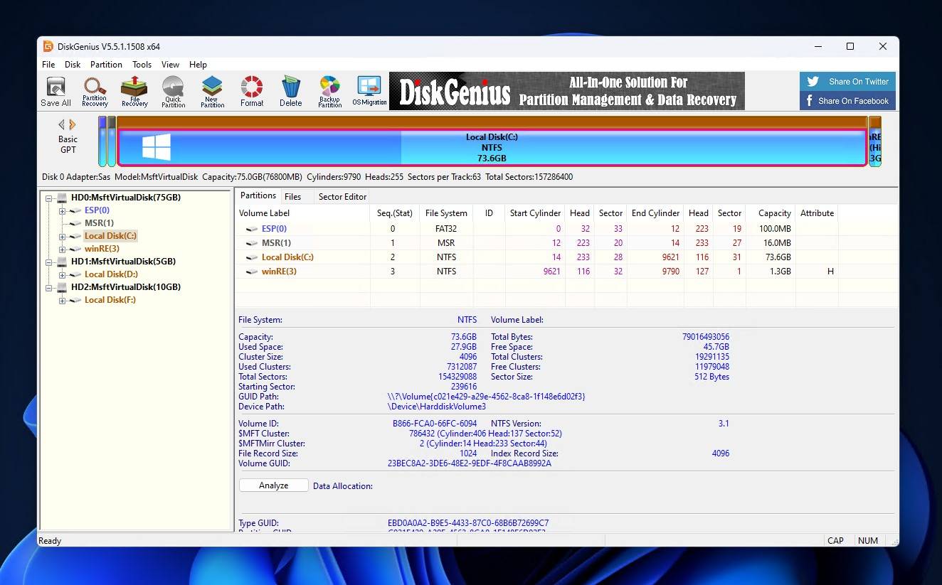 DiskGenius as a Recoverit alternative.