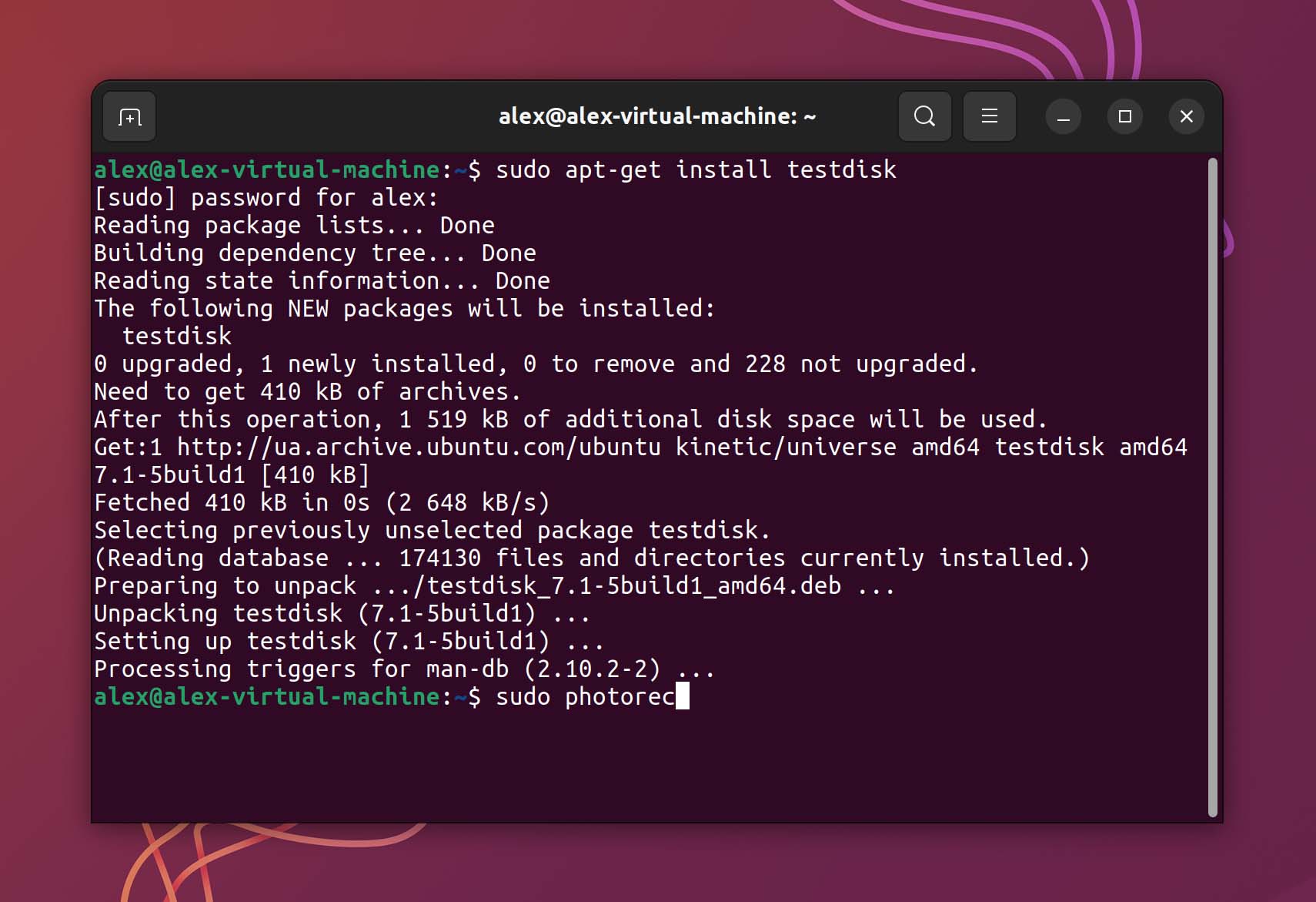 install and run photorec on Ubuntu
