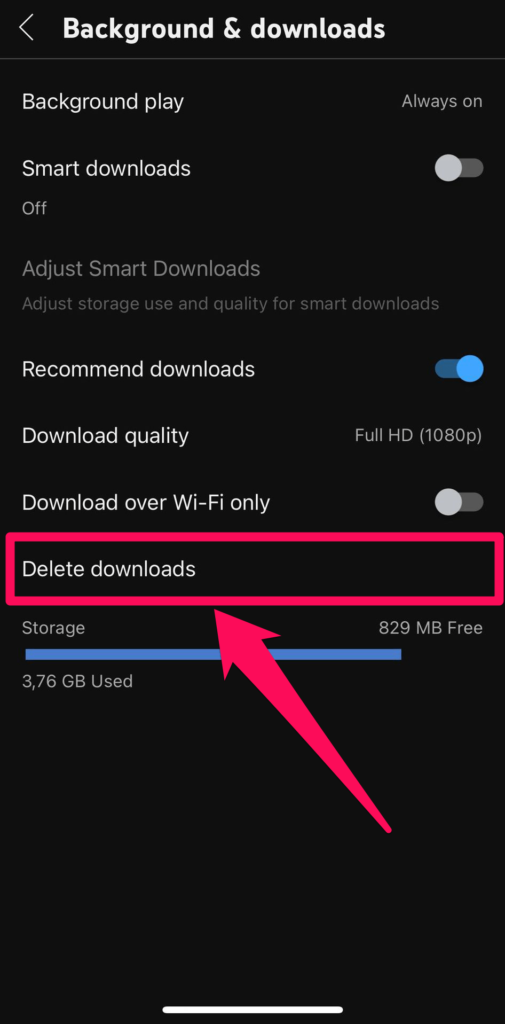 youtube app - delete downloads