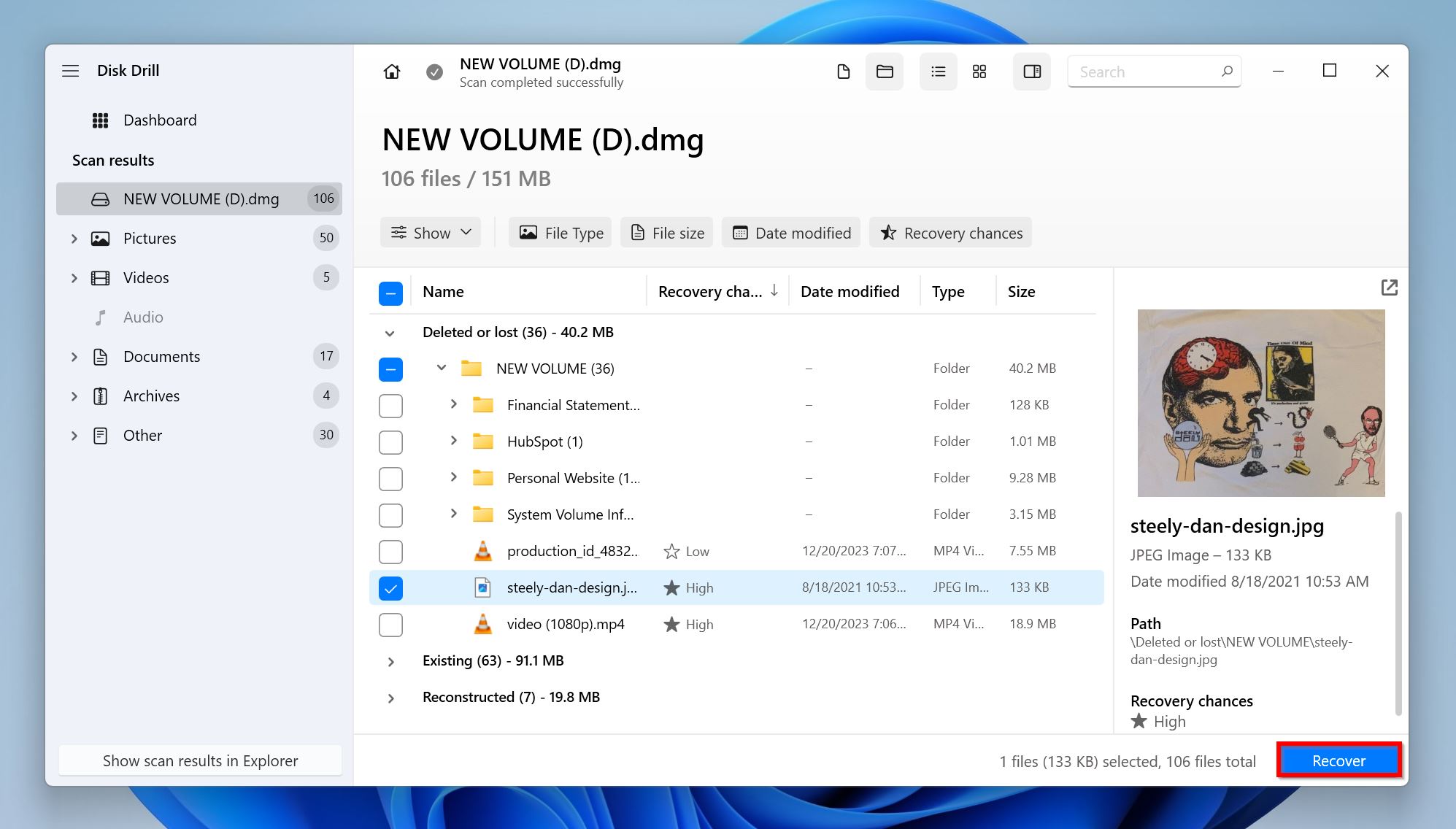 List of recoverable files in Disk Drill.