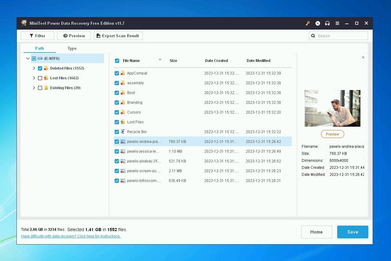 MiniTool Power Data Recovery user interface.