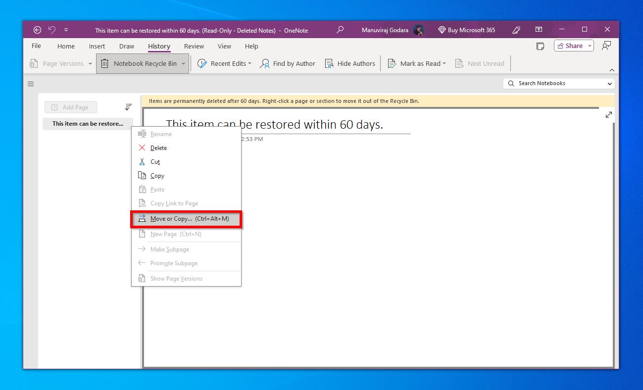 OneNote "Move or Copy..."