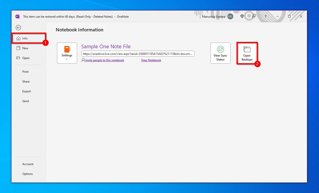 OneNote "Open Backup"