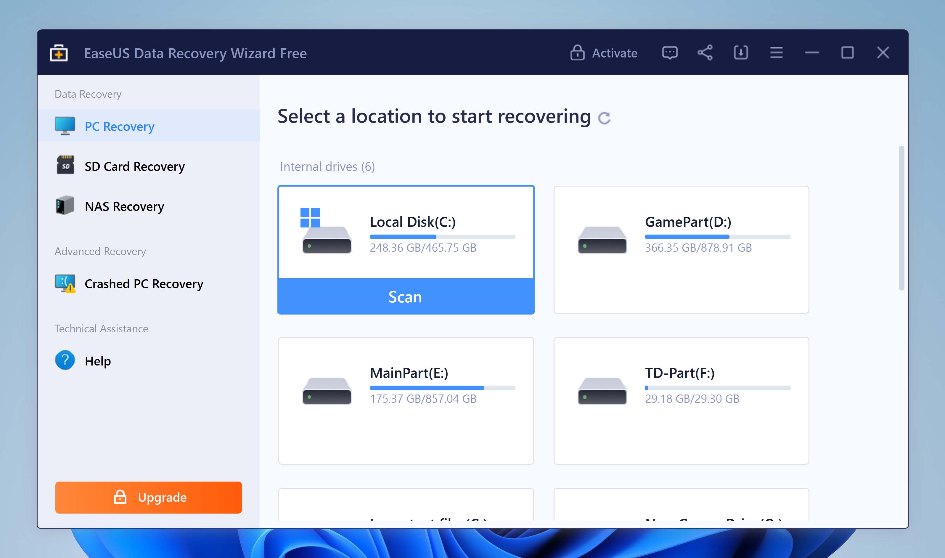 scan system drive with easeus