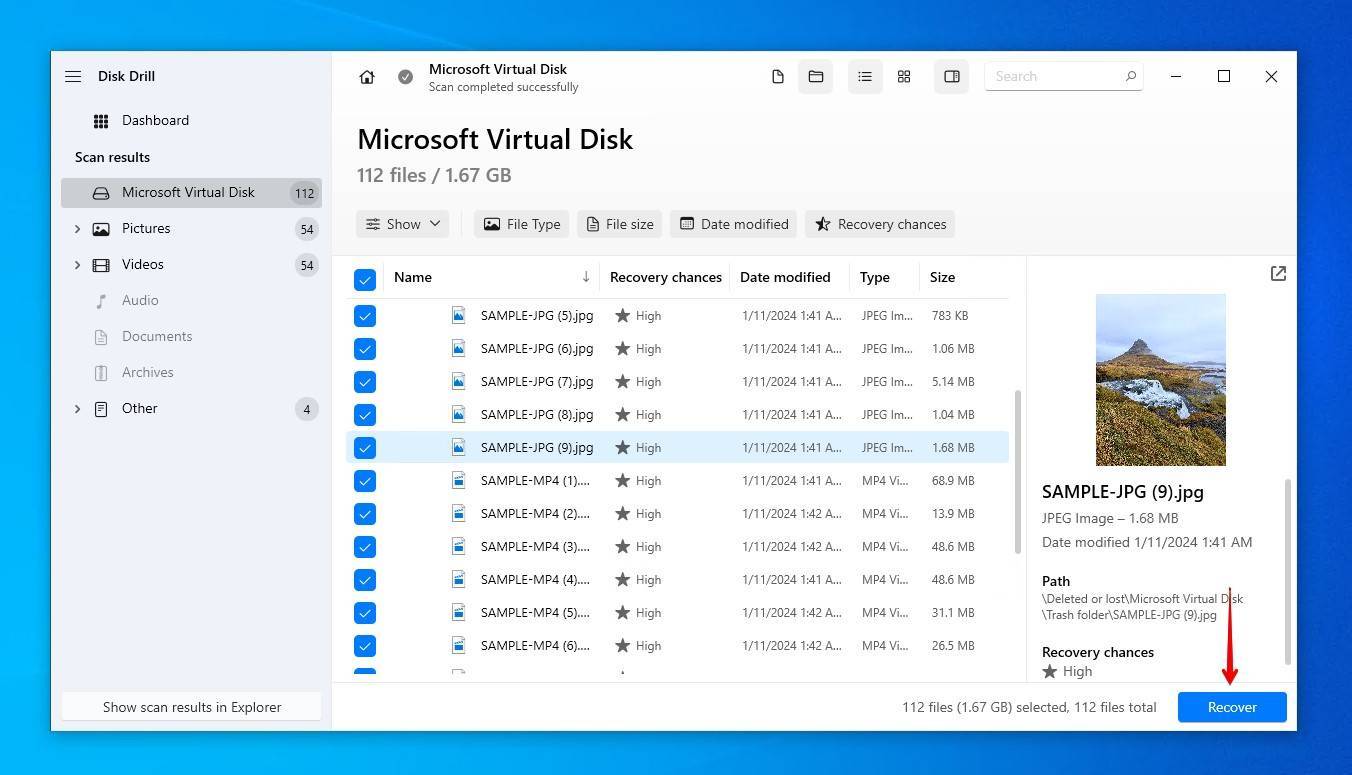 Selecting what data to recover from the hard drive.