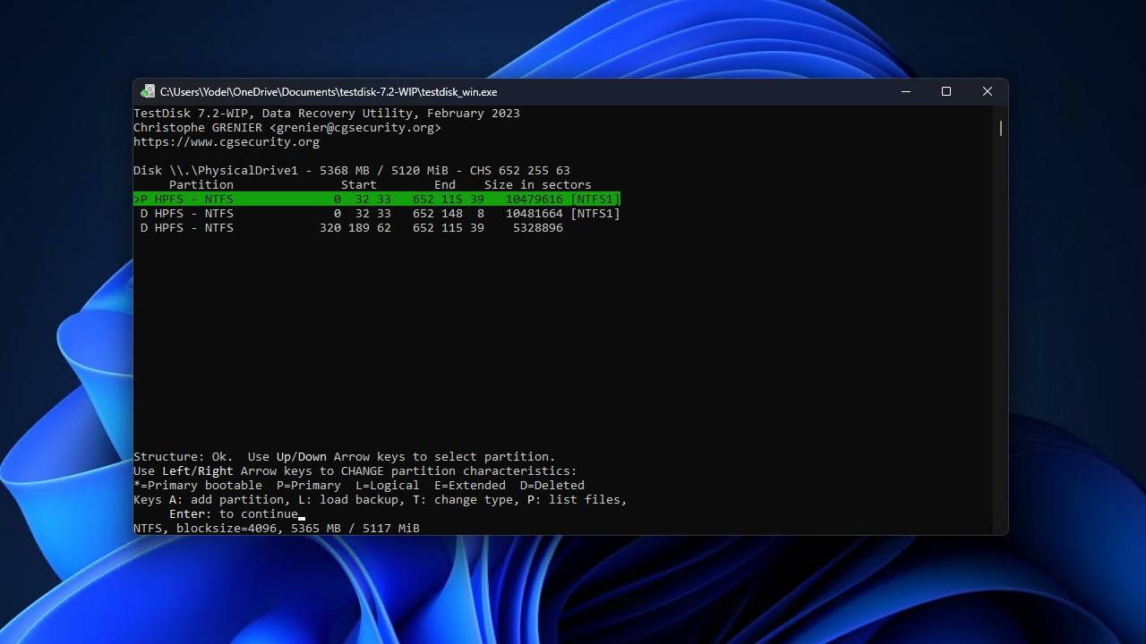 Selecting the partition to restore.