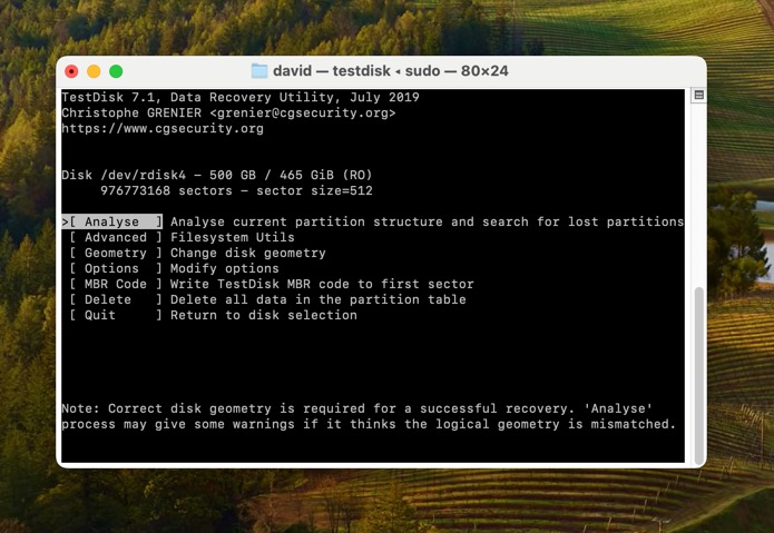 testdisk analyze option macos