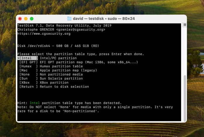 testdisk partition table type macos