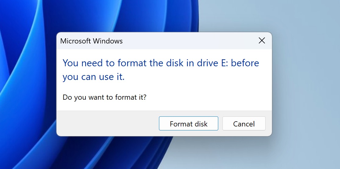 you need to format the disk warning message