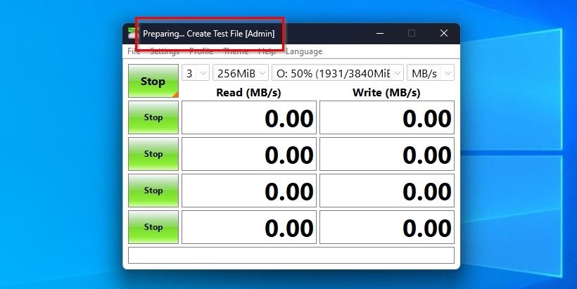 CrystalDiskMark preparing Test Files