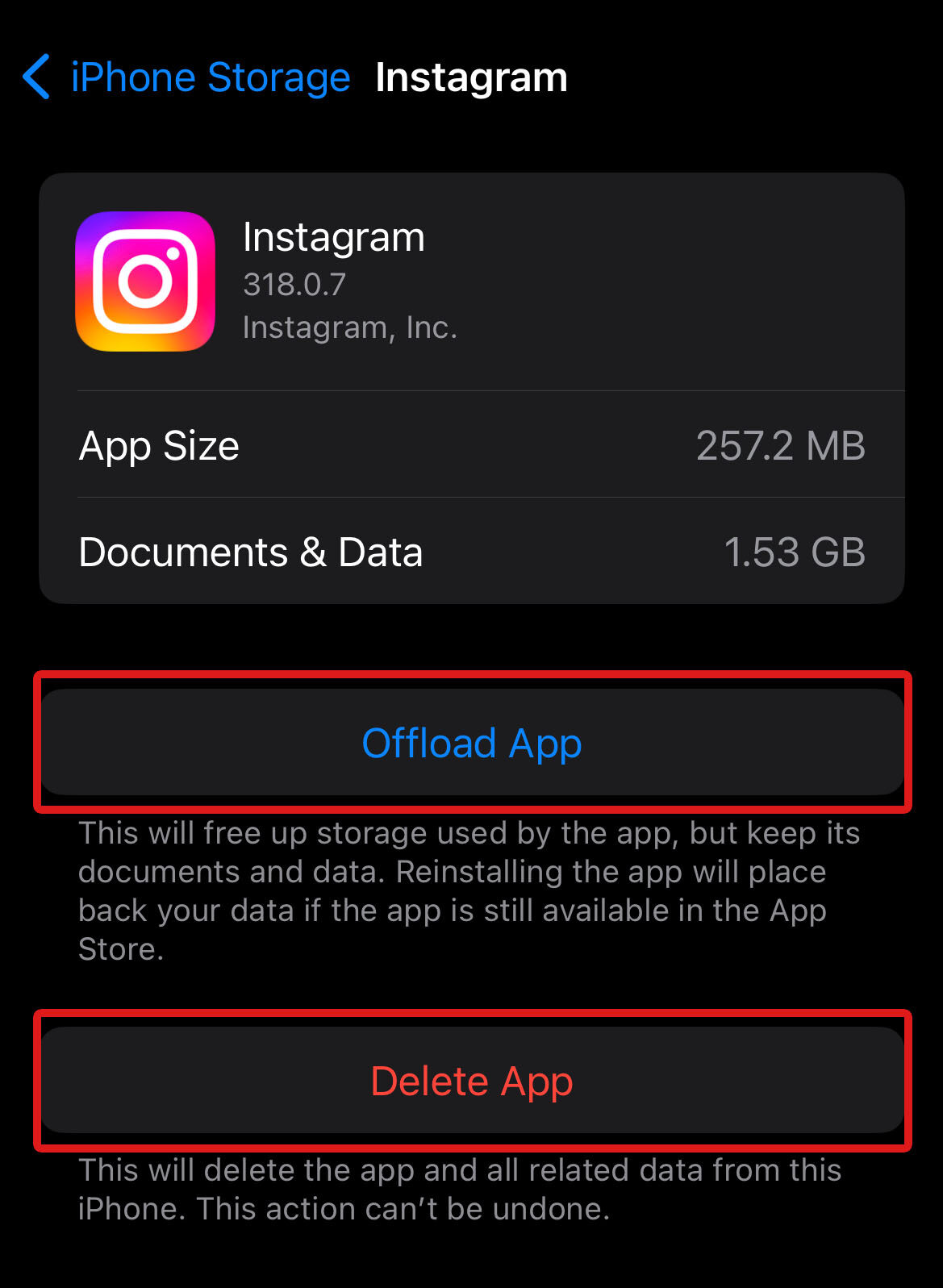 Delete or Offload App