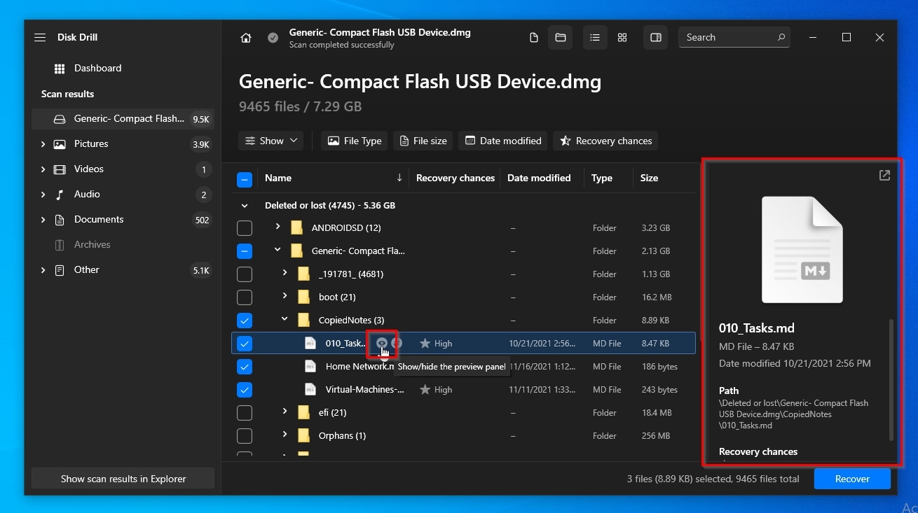 Disk Drill preview icon and pane