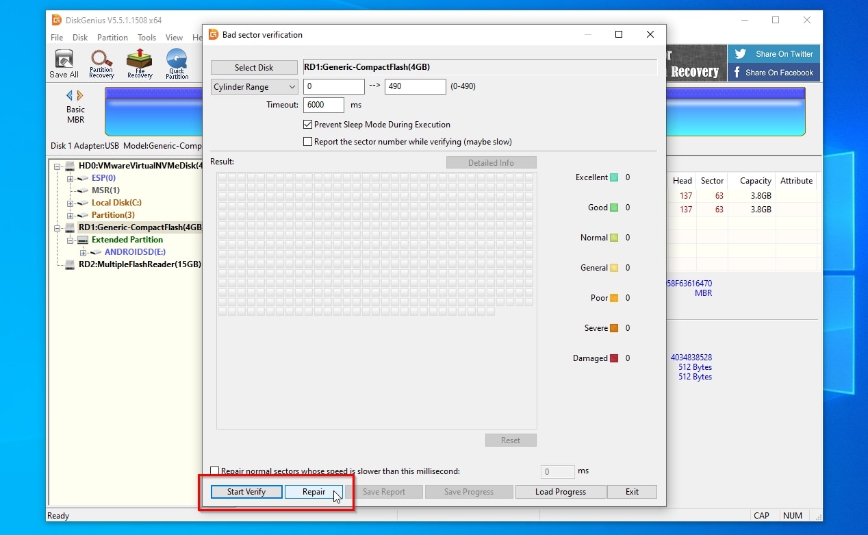 DiskGenius start Bad Sector verification