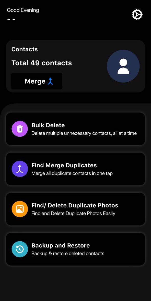 Duplicate Cleaner App's main menu