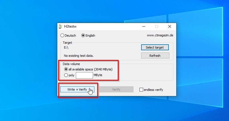 H2Test Data Size and Write - Verify