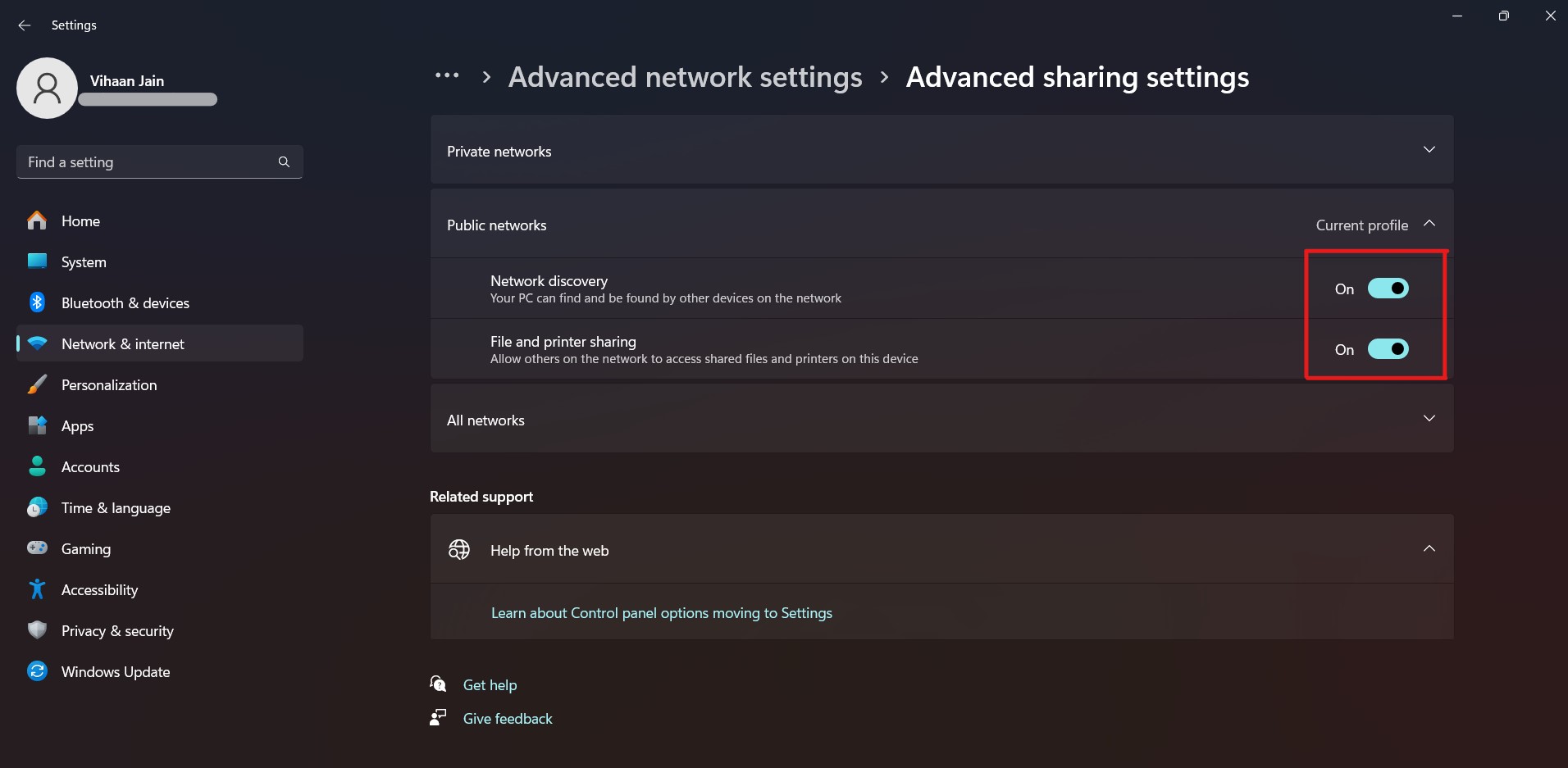 Network settings config