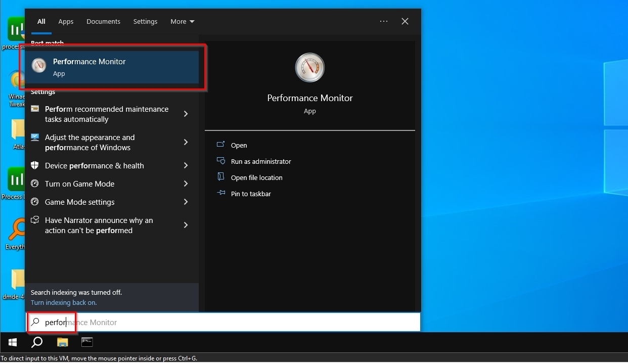 Find Performance Monitor Through Start Menu
