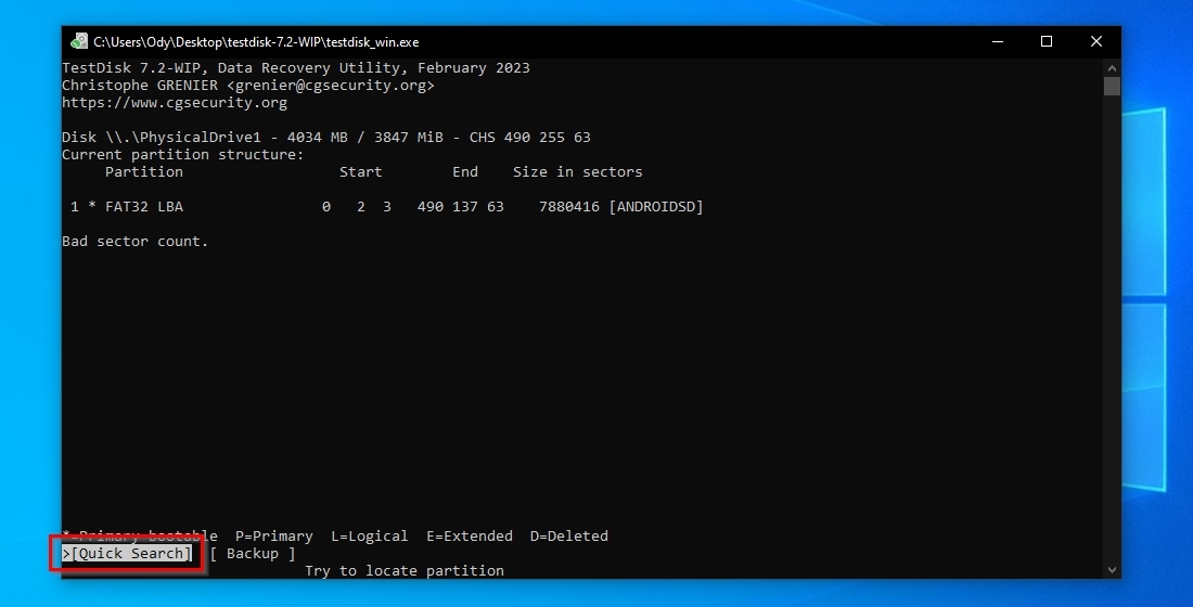 TestDisk Quick Search For Partitions