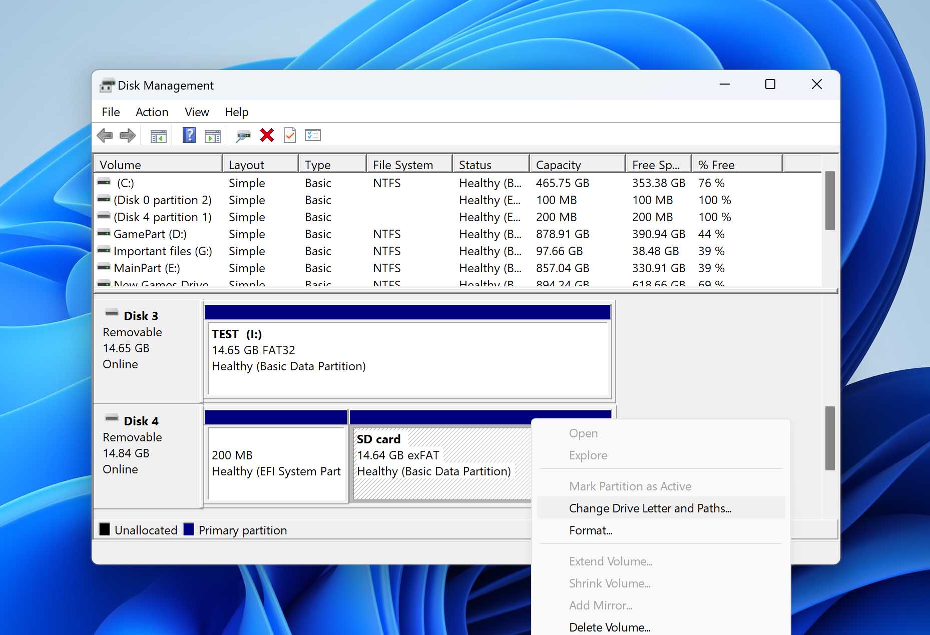 Change drive letter and paths on sd card