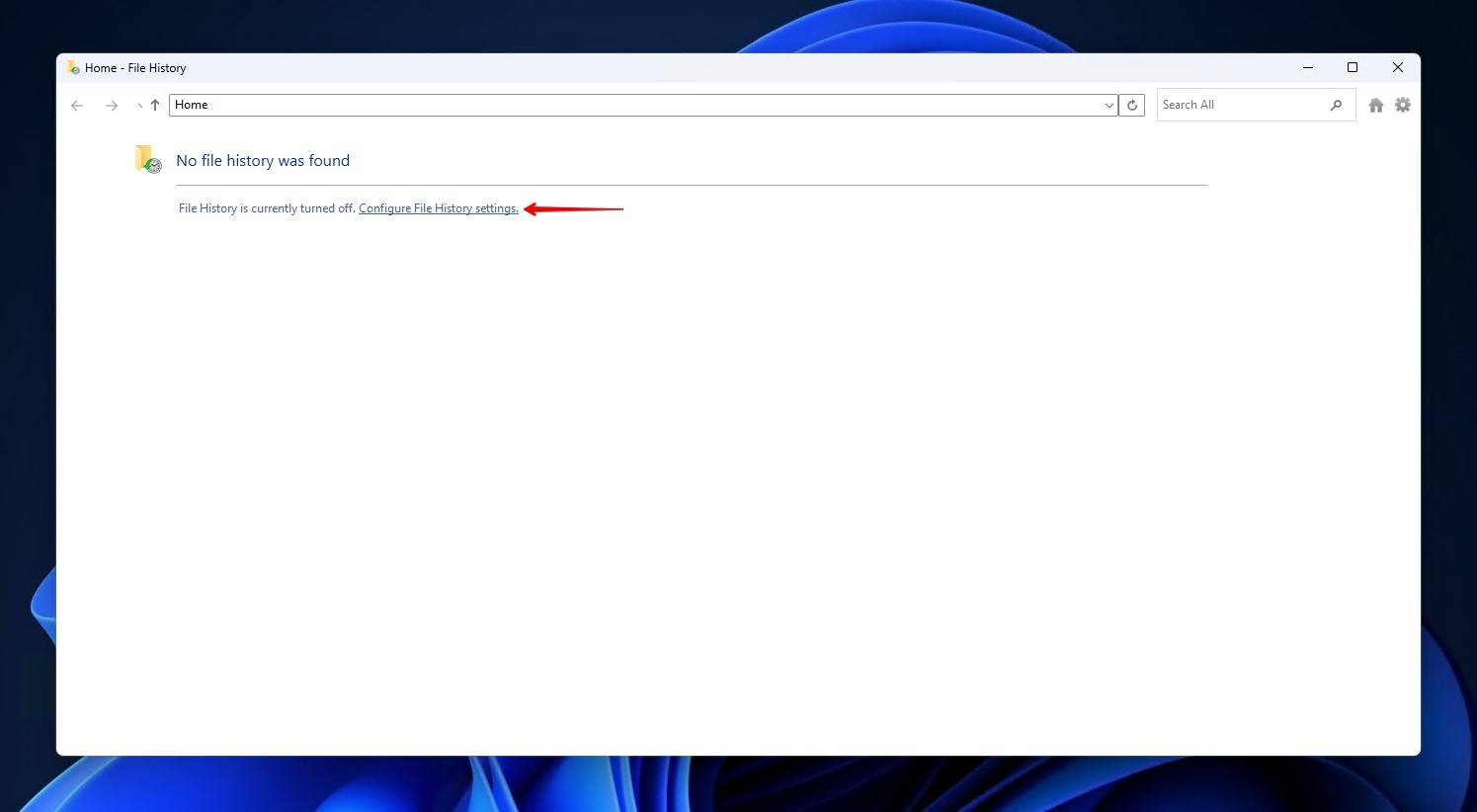 Configuring File History settings.