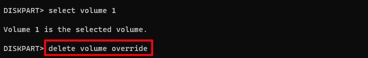 "delete volume override" command.