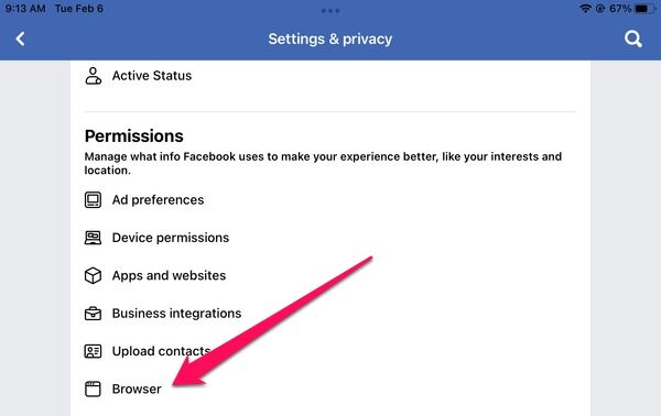 fb settings browser