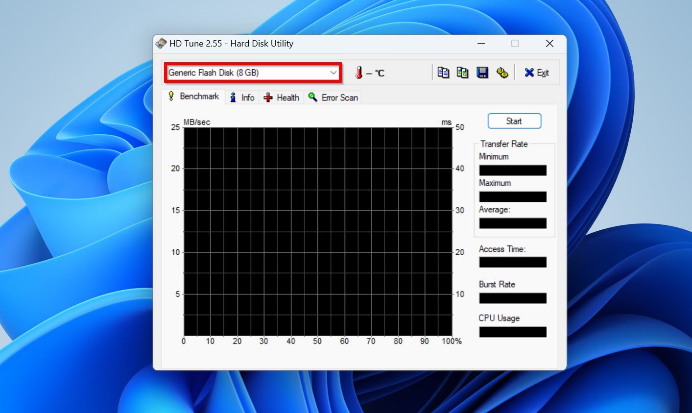 Select drive screen in HDTune.