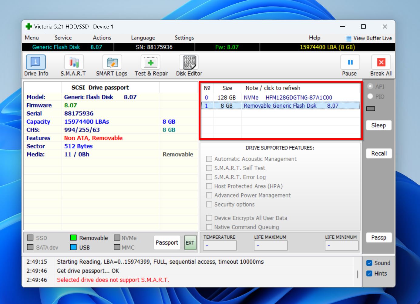 Select drive option in Victoria HDD/SSD.