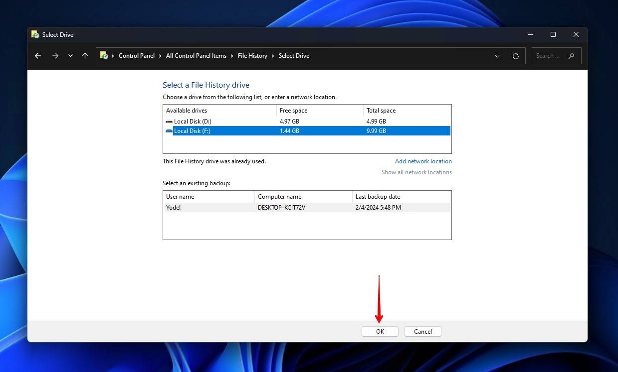 Changing the File History settings.